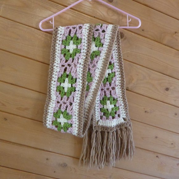 Handmade Hand Crafted Knitted Crochet Long Scarf Shawl Wrap - Picture 8 of 8